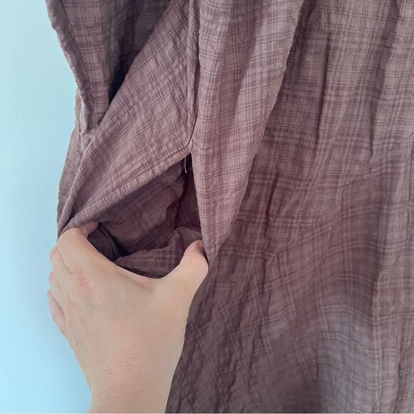 Cottagecore Brown Plaid Long Sleeve Hi/Lo Asymmetrical Hem Magic Maxi Dress - Picture 7 of 10